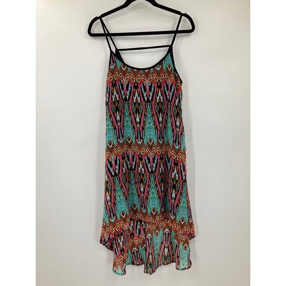 Rue 21 Multi-Color Tribal Lightweight Spaghetti Strap Hi Low Slip Dress READ - Picture 1 of 9